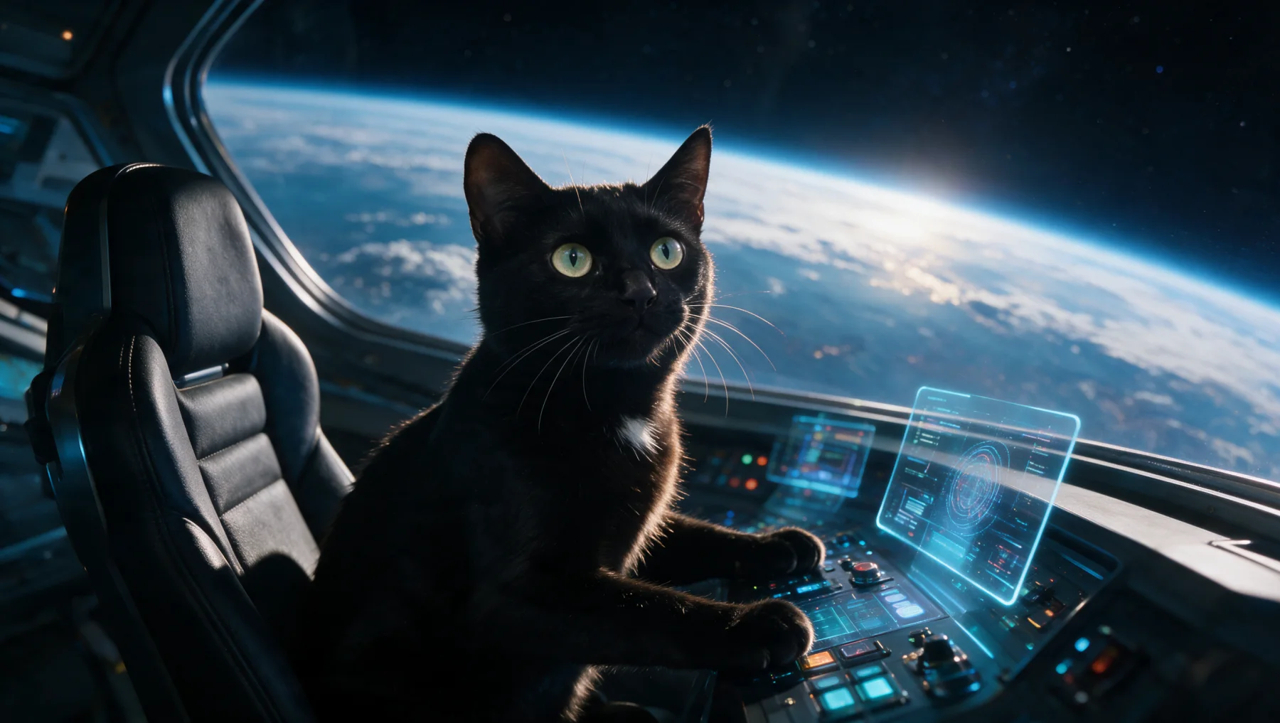 Die echte Katze Linchen als KI-Filmfigur in einem Raumschiff