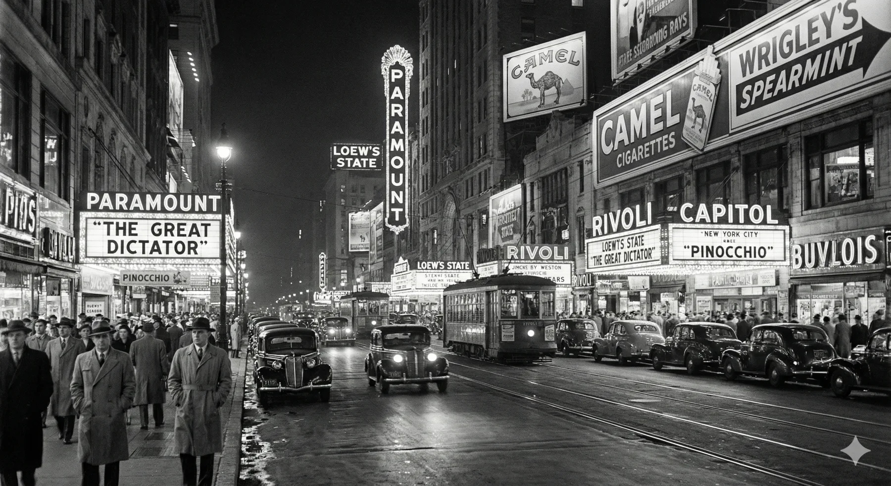 KI-Bild: belebte New Yorker Straße im Stil der 1940er-Jahre