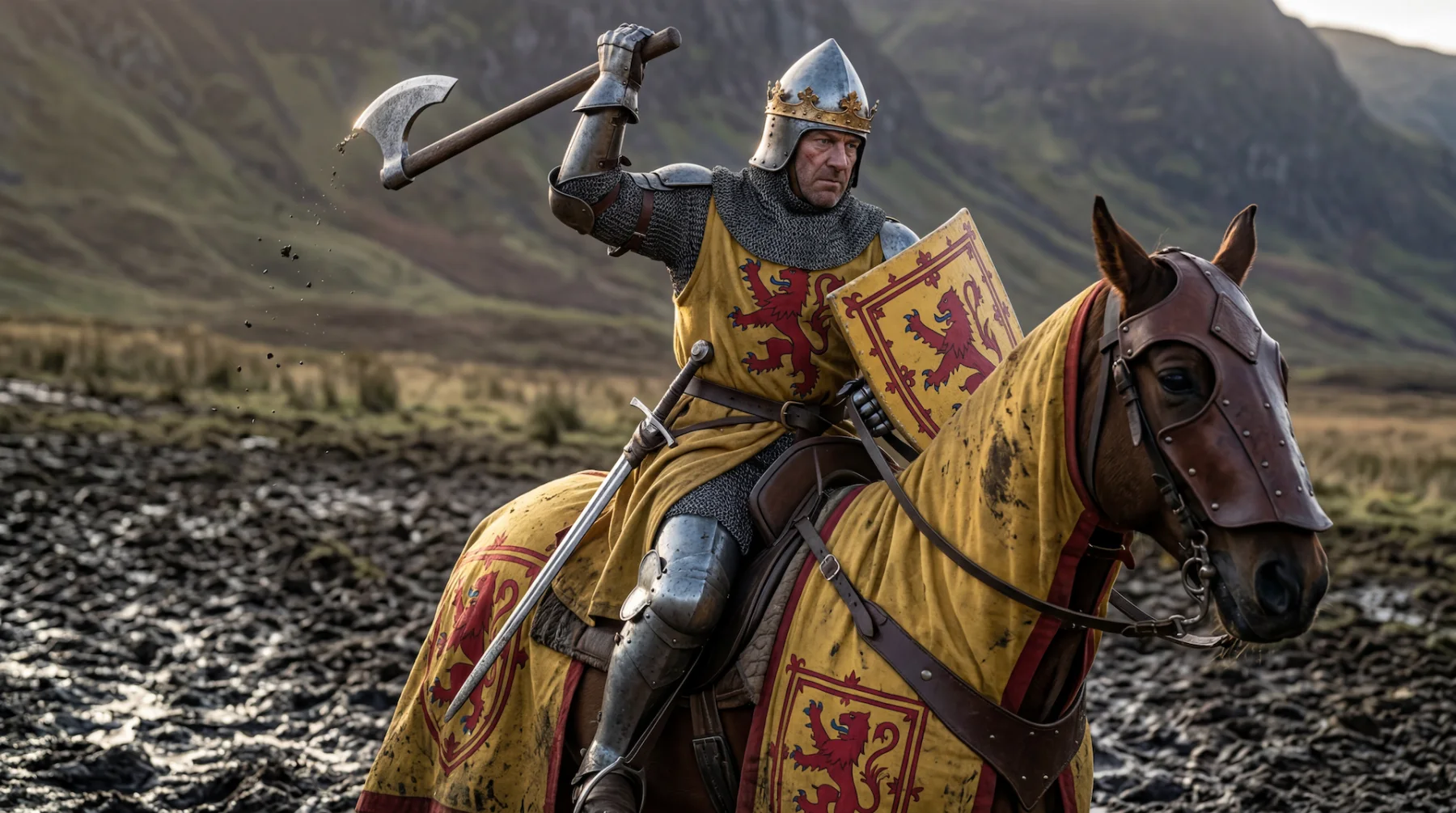 KI-Bild von Robert the Bruce als Ritter auf einem Pferd